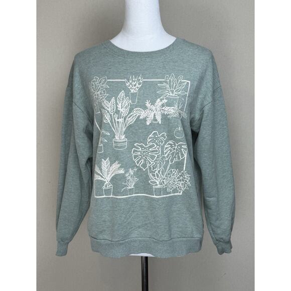 IML Tops - Women’s Sweatshirt Sz M Sage Green Plants Gardening Graphic Long Sleeve Casual
